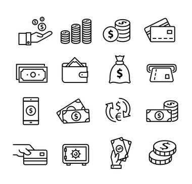 Para Icons set, tasarruf, para, gibi konular göstermek için kullanılan satın alma, online bankacılık vb kullanarak...