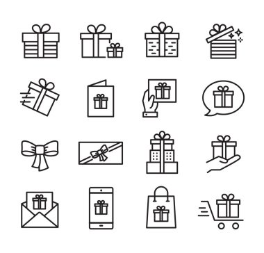 Hediyeler ve kutlama Icons set, partiler, Doğum günü kutlaması, aile etkinlikleri gibi konular göstermek için kullanılabilir.
