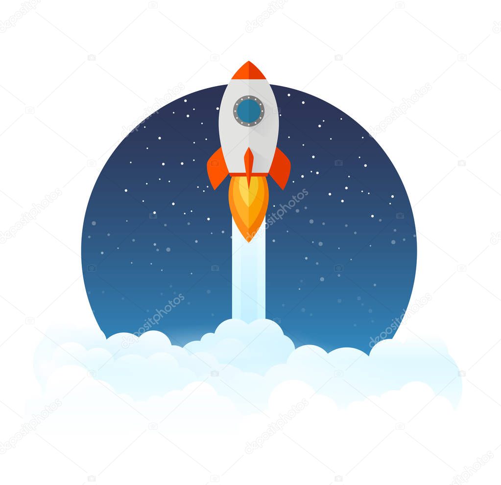 Rocket launch icon - can be used to illustrate cosmic topics or a business startup, launching of a new company