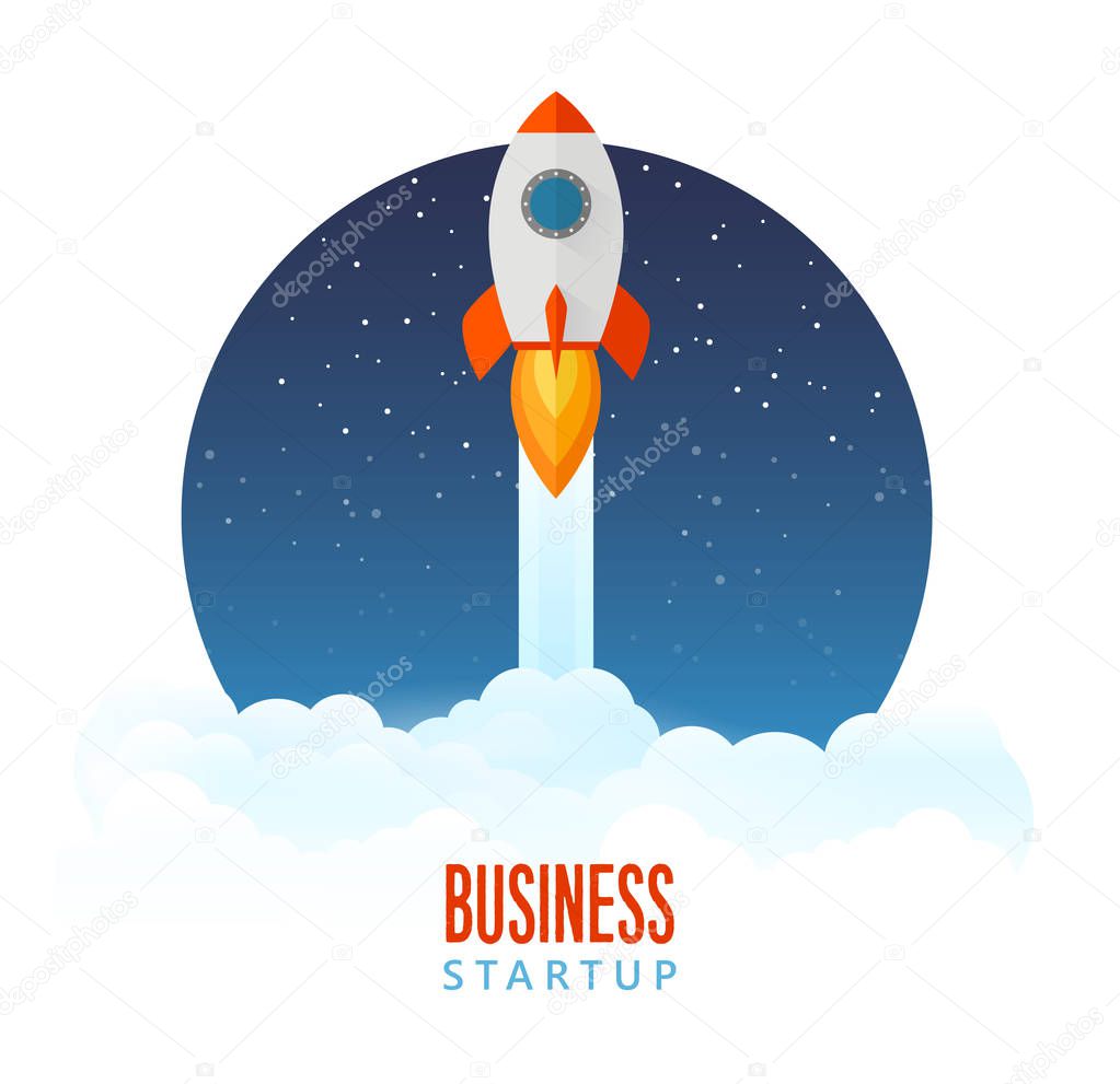 Rocket launch icon - can be used to illustrate cosmic topics or a business startup, launching of a new company