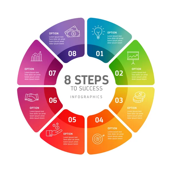 Infografías Ocho Pasos Puede Ilustrar Una Estrategia Flujo Trabajo Trabajo — Vector de stock