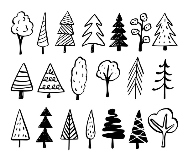 Collectie Van Hand Getrokken Bomen Illustraties Doodles Kan Worden Gebruikt — Stockvector