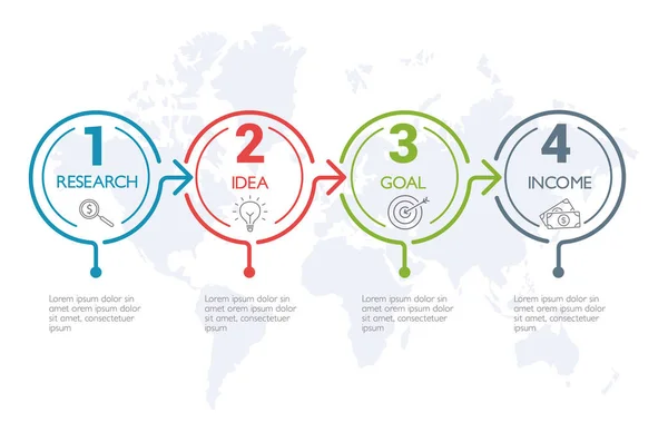 Cuatro pasos Infografías - Línea de tiempo — Vector de stock