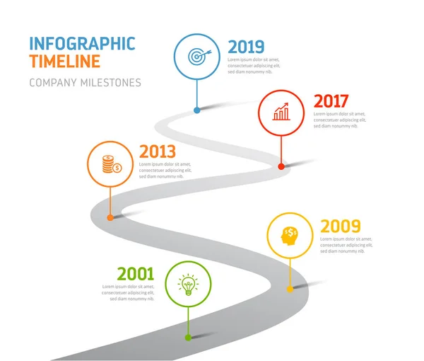 Timeline - Infografiken, Meilensteine des Unternehmens — Stockvektor