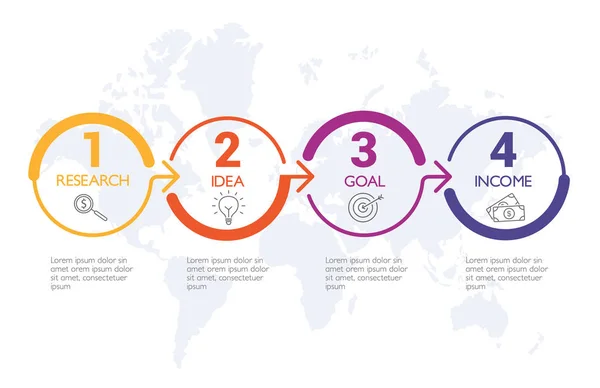 Cuatro pasos Infografías - Línea de tiempo — Vector de stock