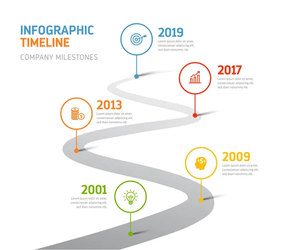 Timeline-infographics, cég mérföldkövek Jogdíjmentes Stock Illusztrációk