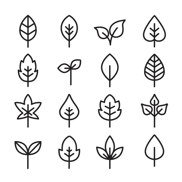 Grüne Blätter Symbole - dünne Linien — Stockvektor