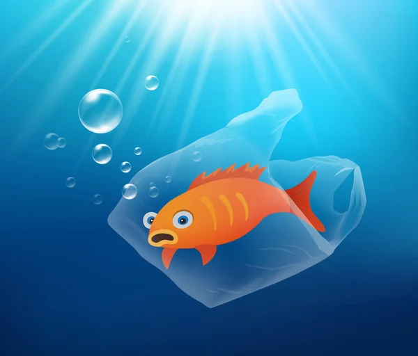 Забруднення пластмасового моря - риби в небезпеці Стоковий вектор