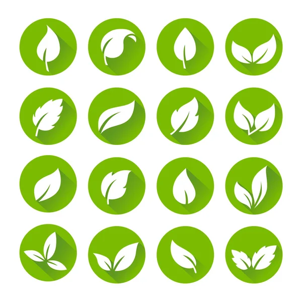 Iconos de hojas verdes — Vector de stock