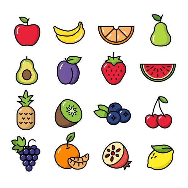 Ícones de frutas Design de linha fina — Vetor de Stock