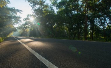 Manzara manzarası. Sabah ve gün doğumunda yola 