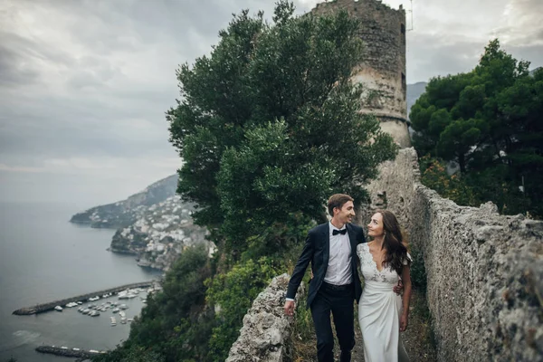 Happy romantic couple in Italy. Young wedding couple having fun Time in Italy.