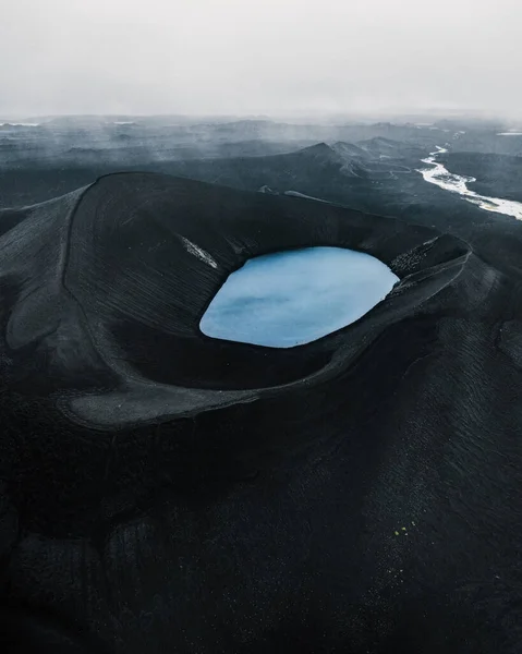 Kawah Gunung Berapi Dengan Danau Pirus Islandia Pemandangan Udara Dari — Stok Foto