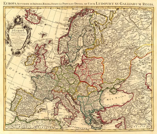 Stara mapa Europy. Historyczna mapa świata z kontynentami i wyspami. Geograficzna mapa świata retro. — Zdjęcie stockowe