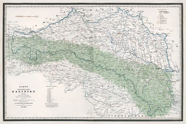Peta lama Galisia, Ukraina, Polandia. Peta dunia kuno dengan benua dan pulau-pulau. Peta dunia retro geografis. — Stok Foto