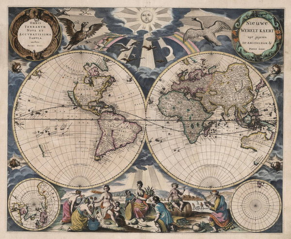 Старая карта Западного и Восточного полушария. Винтажная карта мира с континентами и островами. Географическая карта мира
.