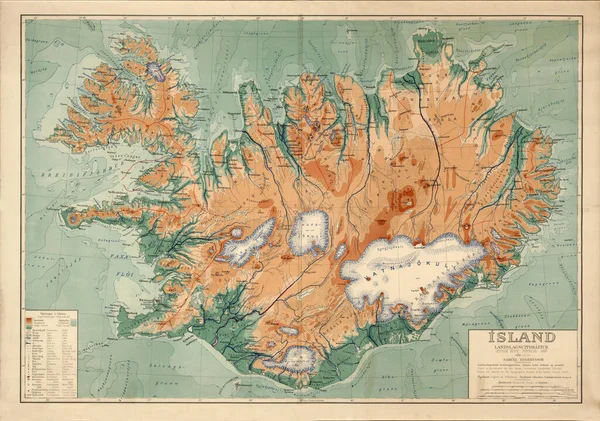 Old map of Iceland. Vintage world map with continents and islands. Geographic retro world map. Stock Image