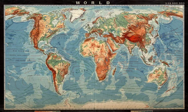 Peta dunia kuno dengan benua dan pulau-pulau. Peta dunia retro geografis. Stok Lukisan  
