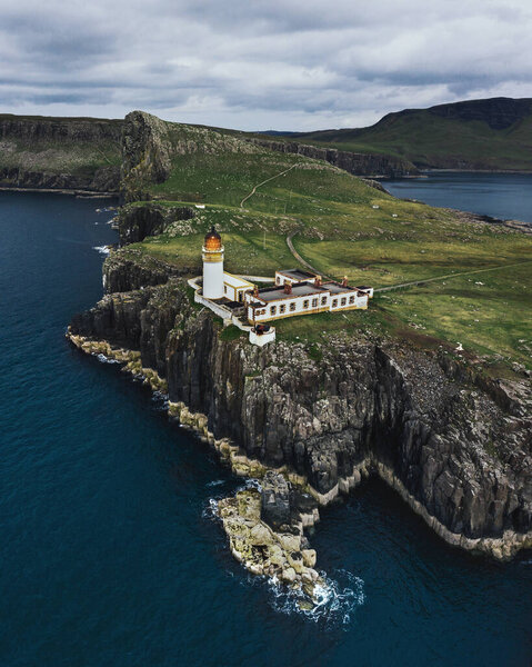 Old Historic Neist Point Lighthouse Scotland Lighthouse Cliff Island Middle Stock Image