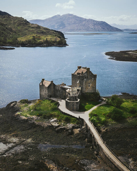 Old Historic Eilean Donan Castle Scotland Stone Bridge Castle Top Stock Picture