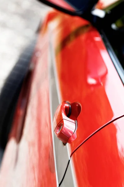 Detail Hot Red Sport Car Car Door Handle — Stock Photo, Image