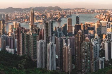 Modern Hong Kong şehir manzarası görünümünden Victoria Peak