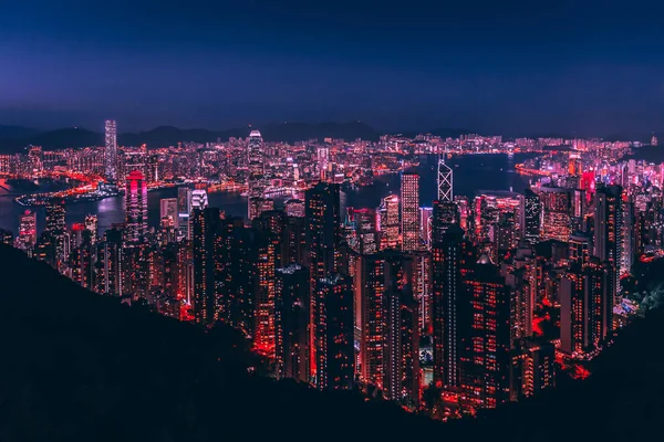 Hong Kong City Skyline Natten Från Victoria Peak — Stockfoto