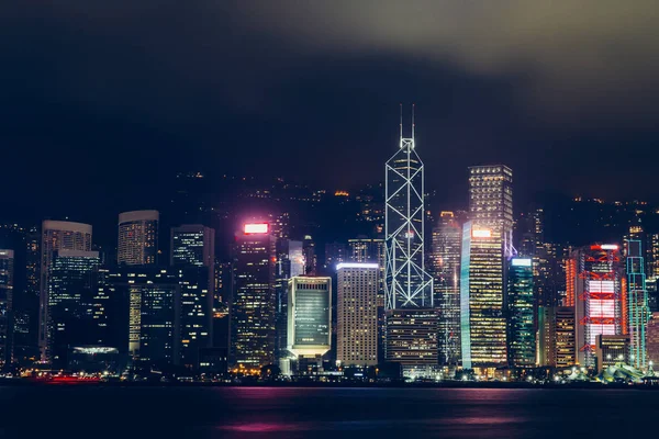 Hong Kong City Skyscraper Buildings Night Victoria Harbour — Stock Photo, Image