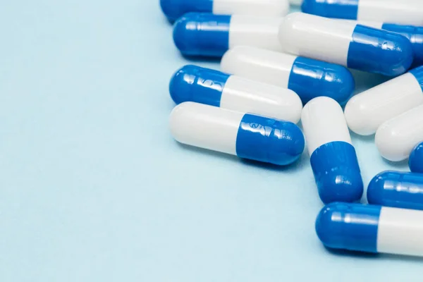 Close View Pills Blue Background Copy Space — Stock Photo, Image