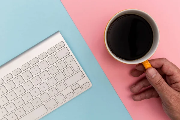 Vue Minimale Sur Lieu Travail Bureau Clavier Ordinateur Sur Fond — Photo