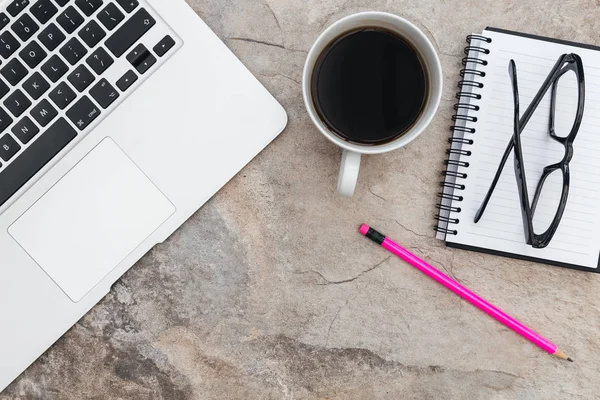 Laptop Computer Notebook Minimal Marble Background — Stock Photo, Image