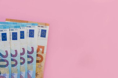 Euro para nakit banka notları para pembe arka plan