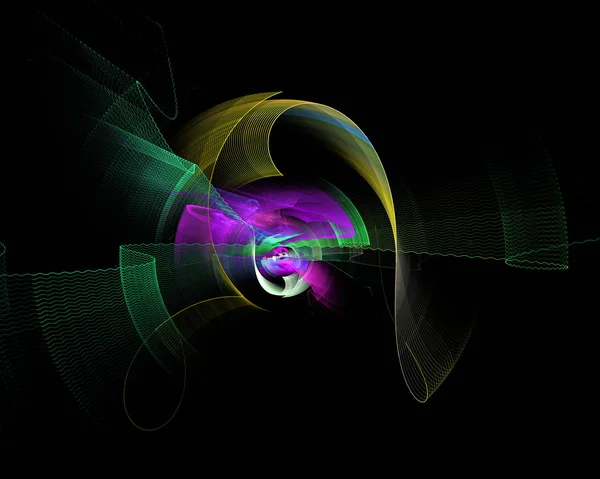 Abstract colorful technology or scientific background, computer-generated image. Fractal backdrop with tech style round and rays.