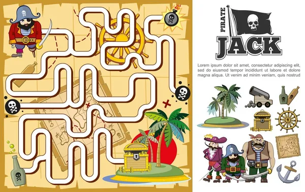 Cartoon Pirate Treasure Hunt Maze Concept