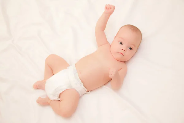 Picture Happy Adorable Baby Smiling Lying Bed — Stock Photo, Image