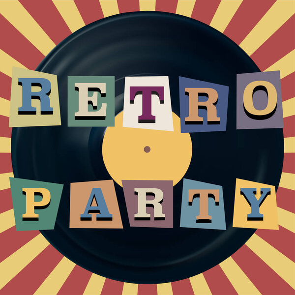 Retro party banner. Vintage vinyl record banner.EPS10