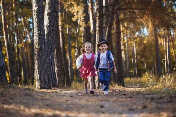 Grappige Kinderen Spelen Het Park Een Jongen Een Meisje Zorgeloze — Stockfoto