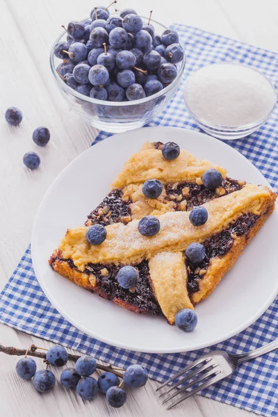 Delicious Homemade Pie Blueberries White Wooden Table — Stock Photo, Image