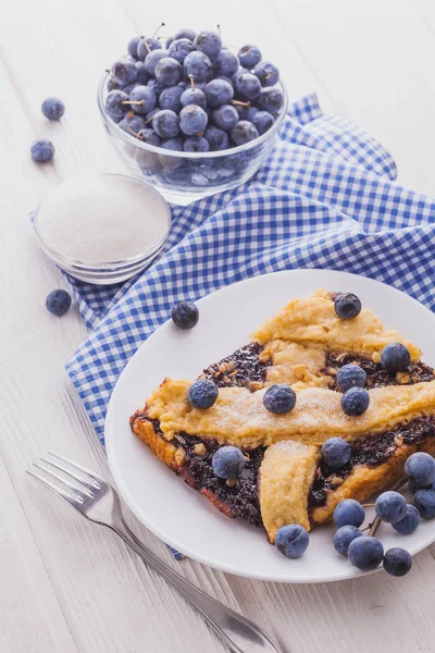 Delicious Homemade Pie Blueberries White Wooden Table — Stock Photo, Image