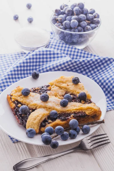 Delicious Homemade Pie Blackthorn White Wooden Table — Stock Photo, Image