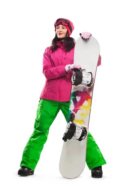 Bella Donna Con Snowboard Studio Sfondo Isolato — Foto Stock