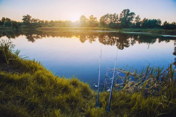 Angeln Mit Der Rute Sommersee — Stockfoto