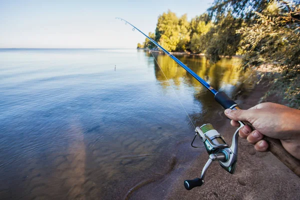 Hand Spinning Reel Summer Lake — Stock Photo, Image