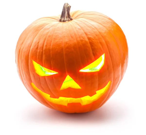 Jack Lantern Halloween Pumpkin Grinning Most Evil Fashion Isolated White Stock Image