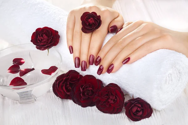 Belle Manucure Vineuse Aux Fleurs Roses Spa — Photo