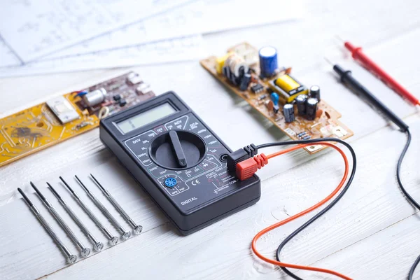 close up of Electronic technician measure electricity