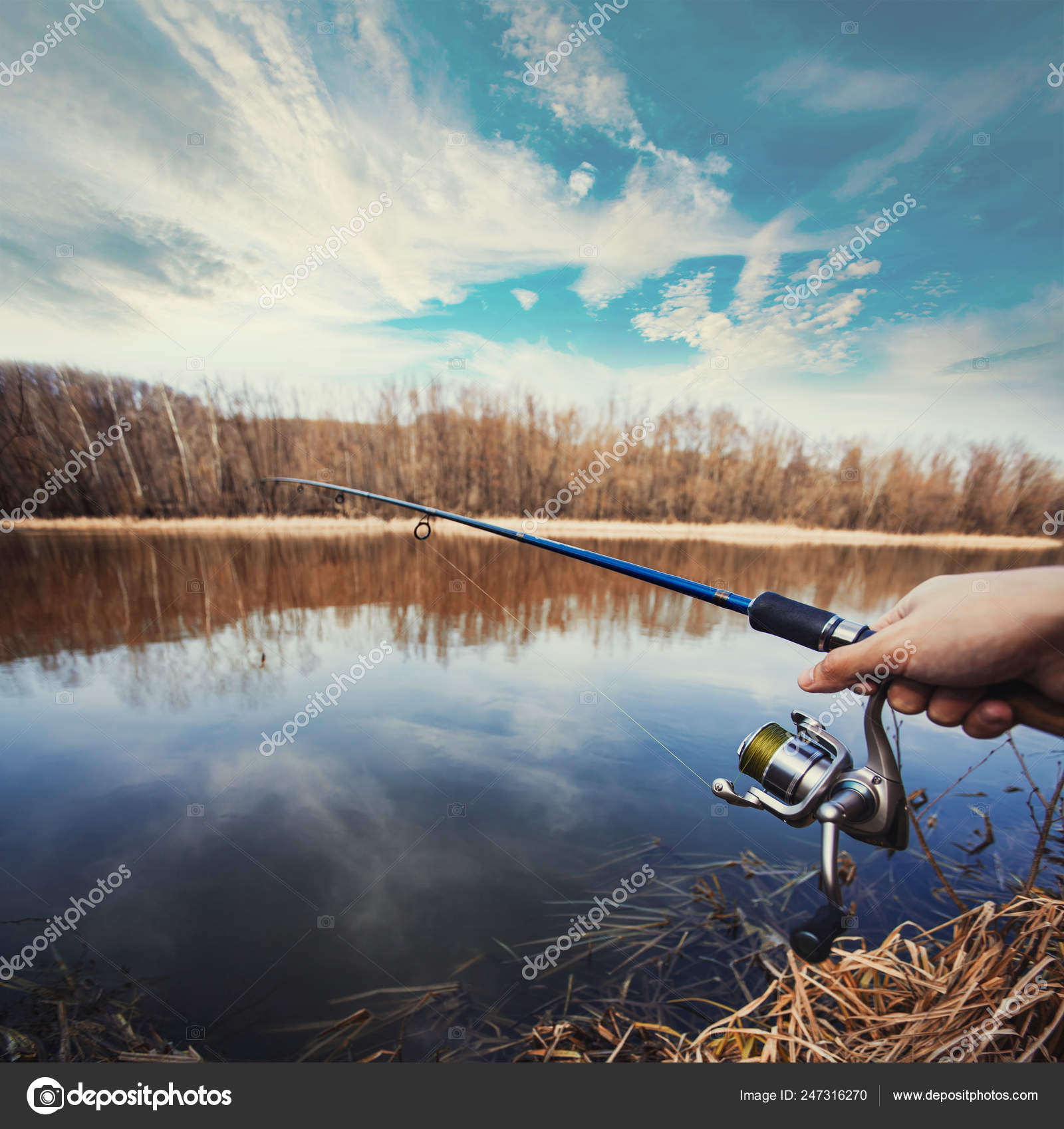 Hand Fishing Rod Reel Summer Lake Stock Photo by ©titov 247316270