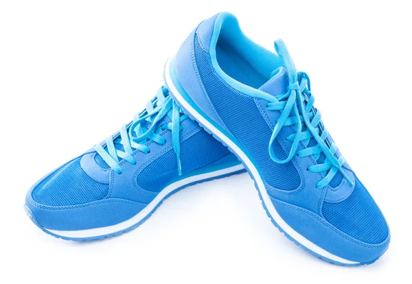 Ζεύγος Μπλε Αθλητικά Παπούτσια Που Απομονώνονται Λευκό Φόντο — Φωτογραφία Αρχείου