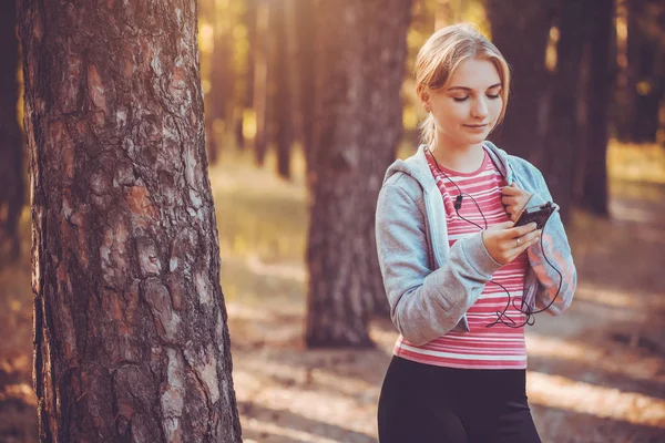 Nice Young Girl Morning Joging Summer Forest — Stock Photo, Image