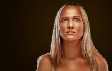 portrait of a girl. Golden shining makeup on the dark background clipart